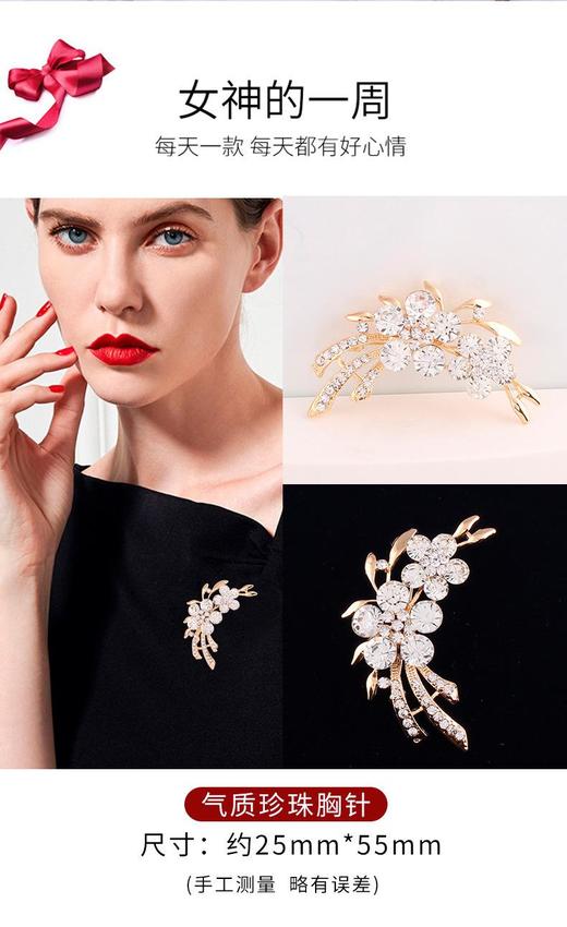 优选丨【缔晶】胸针女高档胸花珍珠大衣别针毛衣扣礼物高档实用礼品 T328文艺奢华胸针五件 商品图8