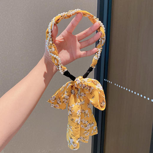 碎花飘带绑带女韩国复古法式水钻编发珍珠发箍头饰2023年新款发绳 商品图5