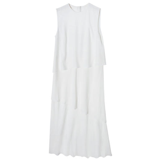 西嘉【现货】C+IMPRESS/西嘉白色醋酸无袖连衣裙女盘扣新中式静奢风涟漪水波裙LYQ2401098 商品图4