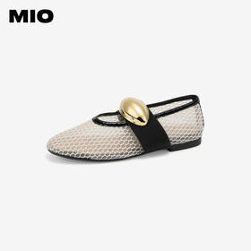 MIO米奥秋季单鞋平底鞋镂空渔网玛丽珍一字扣带芭蕾舞鞋女鞋M244440813