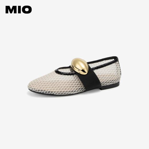 MIO米奥秋季单鞋平底鞋镂空渔网玛丽珍一字扣带芭蕾舞鞋女鞋M244440813 商品图0
