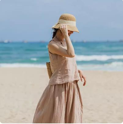 绽放/301朵 套装吊带旅行女装高端砂洗亚麻度假旅游穿搭 商品图0