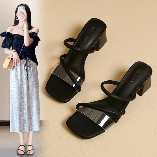 ZHR则则休闲高级唯美凉鞋女2024新款透明一字带粗跟凉拖简洁优雅 商品图1