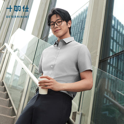 十如仕小方领弹力斜纹免烫短袖衬衫-303-02 商品图1