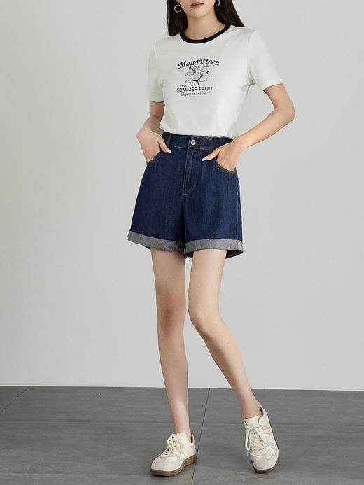 【专属特价】熙世界凉感天丝四分牛仔裤女2025夏季新款高腰三分卷边直筒短裤 商品图3