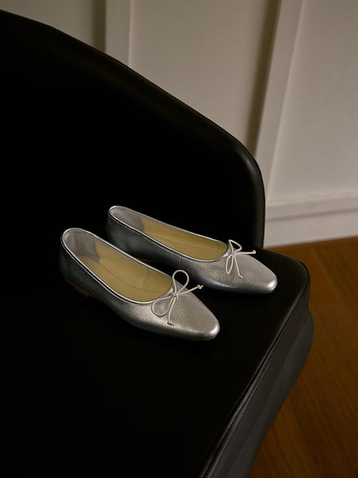 faytobe金属亮面芭蕾鞋25春日牛皮尖圆头手工鞋复古浅口单鞋时髦平底 商品图1