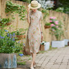 中国风苎麻改良旗袍，印桃花小个子文艺复古连衣裙S195-2 商品缩略图0