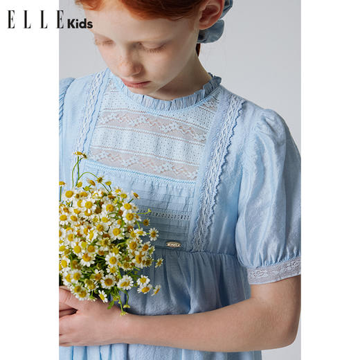 ELLEkids童装 法式复古重工中长款短袖连衣裙 商品图3