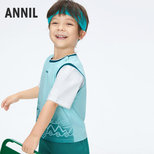 男童弹力短袖套装圆领两件套夏季新款安奈儿童装实体店同款XB421685 商品图1