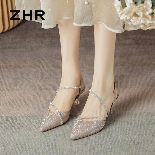 ZHR则则法式气质高跟鞋2024新款尖头单凉鞋百搭名媛女鞋包头凉鞋 商品图6