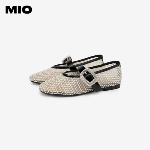 MIO米奥秋季单鞋平底鞋镂空渔网玛丽珍一字扣带芭蕾舞鞋女鞋M244440812 商品图3