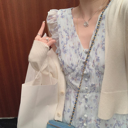 金蘑菇菇【只此青绿 山水印花系列】2版本长短款/清丽碎花连衣裙 商品图2