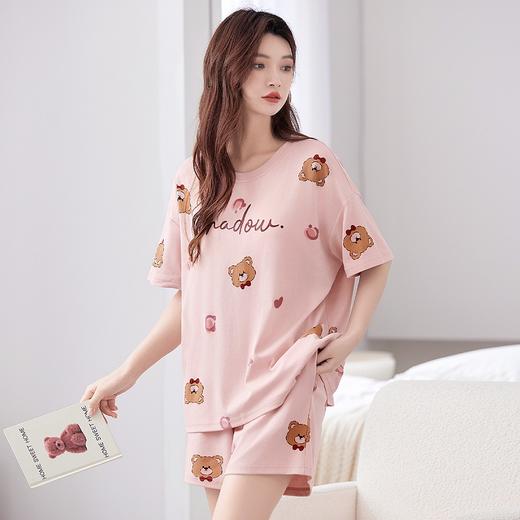 暖暖心窝 家居服(VIP)  女士睡衣纯棉100%棉夏季薄款卡通圆领短袖可外穿家居服套装 商品图3