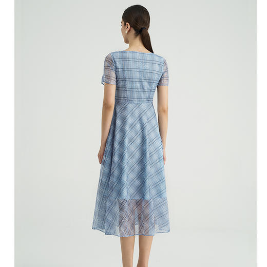 司歌网纱方格连衣裙短袖弹力显瘦A891349X 商品图3