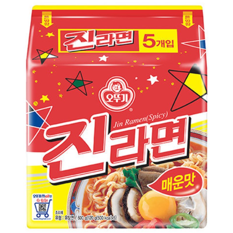 不倒翁真拉面辣味(120g*5)오뚜기 진라면 매운맛