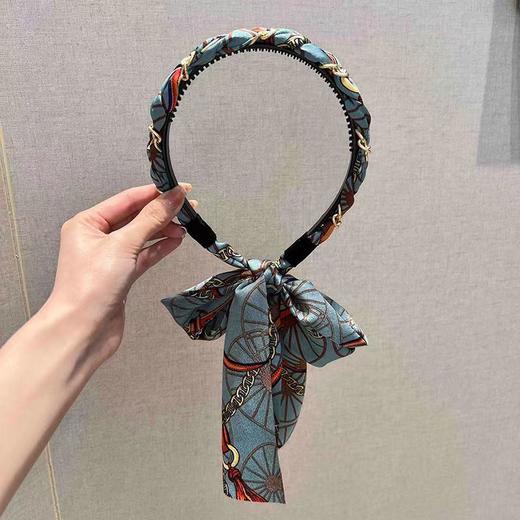 复古链条发箍宫廷缎面布艺头箍压发卡一体式飘带编发发带扎头绳 商品图7