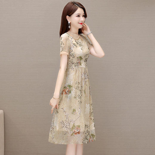QYM-23X8961中式国风娃娃领短袖印花中长裙 商品图1