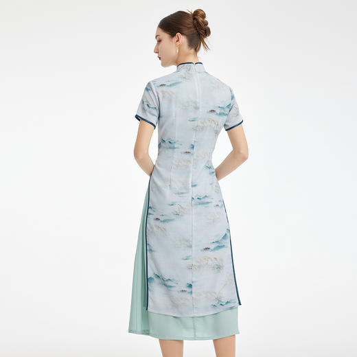 PF847斯尔丽2024新款新国风改良版奥黛旗袍式水墨画气质高雅连衣裙 商品图1