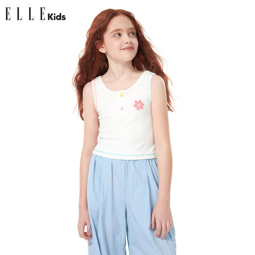 ELLEkids童装 针织坑条运动花朵彩色线活力毛巾绣背心 商品图2