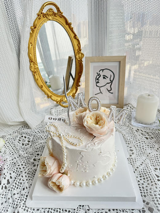 珍珠蝴蝶鲜花蛋糕（用粉色玫瑰代替） 商品图0