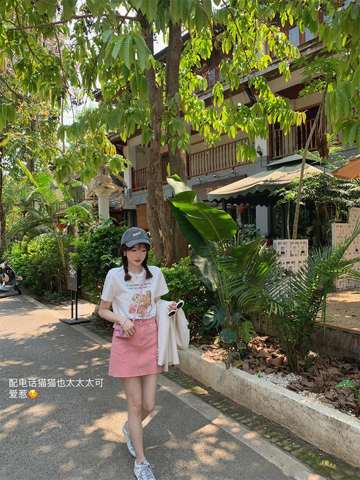 金蘑菇菇【桃桃乌龙】一眼心动小个子粉色牛仔俏皮减龄a字半裙 商品图5