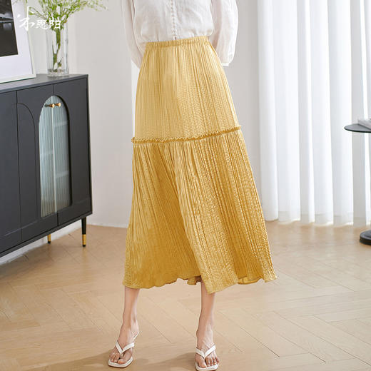 米思阳2025夏季新款优雅简约半身裙气质高腰垂感拼接百褶裙女1468 商品图0