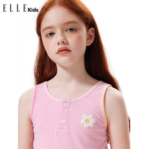 ELLEkids童装 针织坑条运动花朵彩色线活力毛巾绣背心 商品图3