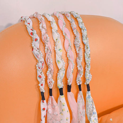 韩版ins风碎花发带珍珠水钻缠绕编发发箍蝴蝶结水果编发丝带发带 商品图3