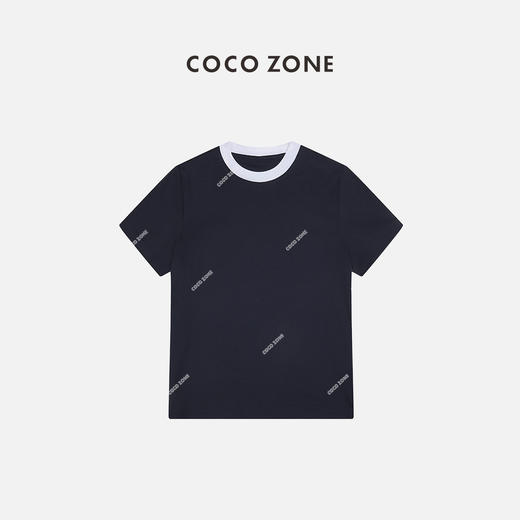 COCO ZONE高级感撞色螺纹圆领撞色短袖T恤上衣24C10192 商品图0