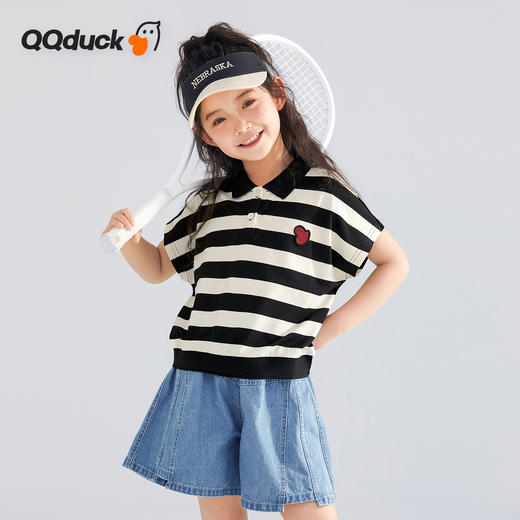【120-165】【可可鸭】女童polo衫短袖条纹T恤翻领衫 商品图9