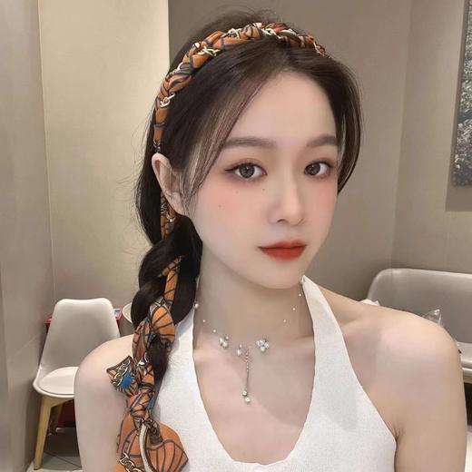 复古链条发箍宫廷缎面布艺头箍压发卡一体式飘带编发发带扎头绳 商品图3