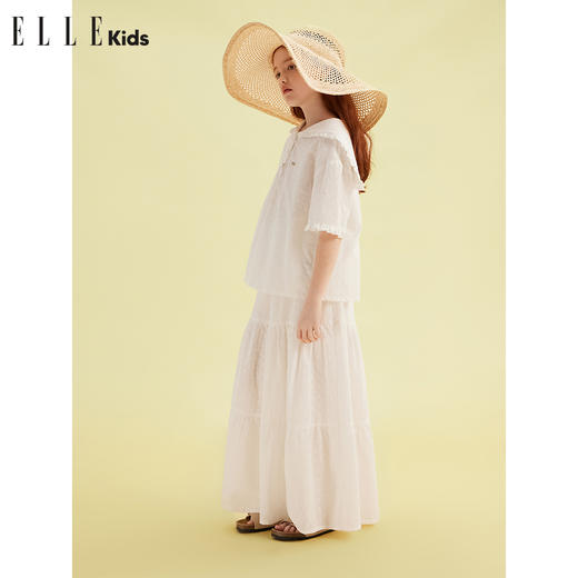 ELLEkids童装 法式绣花面料宽松休闲阔腿裤长裤 商品图4