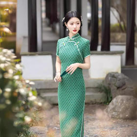 新中式民国风，精致墨绿色旗袍XS005