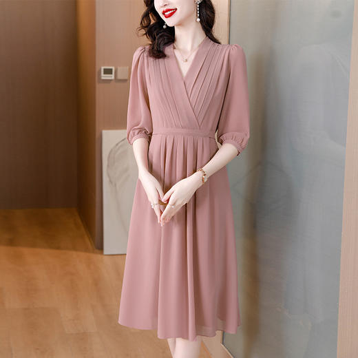 HT-9109粉色法式连衣裙新款名媛气质显瘦长裙时尚高级感减龄中长裙 商品图2