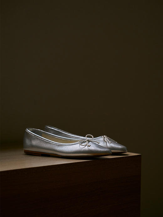 faytobe金属亮面芭蕾鞋25春日牛皮尖圆头手工鞋复古浅口单鞋时髦平底 商品图2
