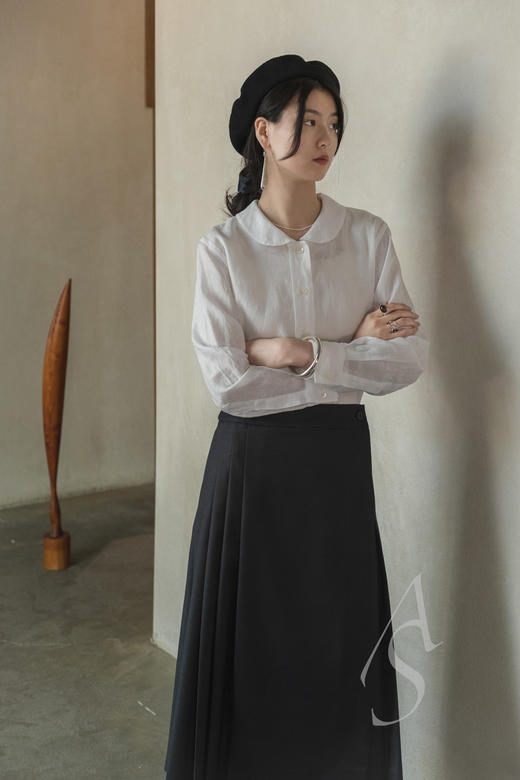 Margaret Howell  墨蓝色羊毛百褶苏格兰半裙 商品图3