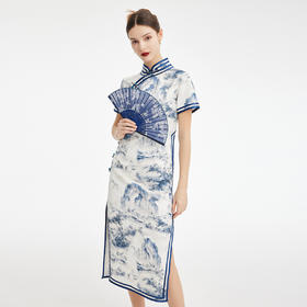 PF849斯尔丽2024新款新国风旗袍水墨写意画诗意立体裁剪显瘦连衣裙