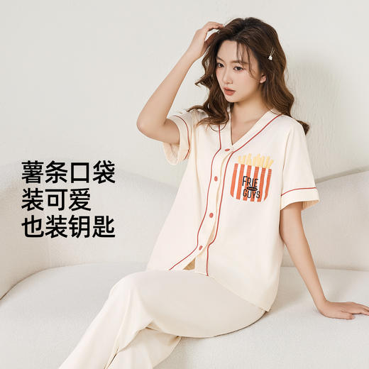 熳洁儿 春夏棉家居服印花休闲睡衣透气短袖长裤女家居服套装24253205 商品图1