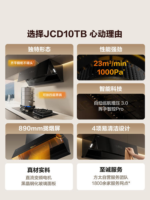 方太JCD10TB+02-TH29B变频23m³巡航风量侧吸式烟灶套装挥手开关家用吸油烟机燃气灶套餐5.2kw官方正品 商品图1