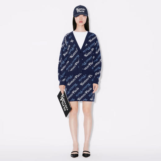 KENZO 高田贤三 女士字母徽标提花混纺羊毛针织迷你半身裙 蓝色 FE52 JU457 3CB 77 商品图3
