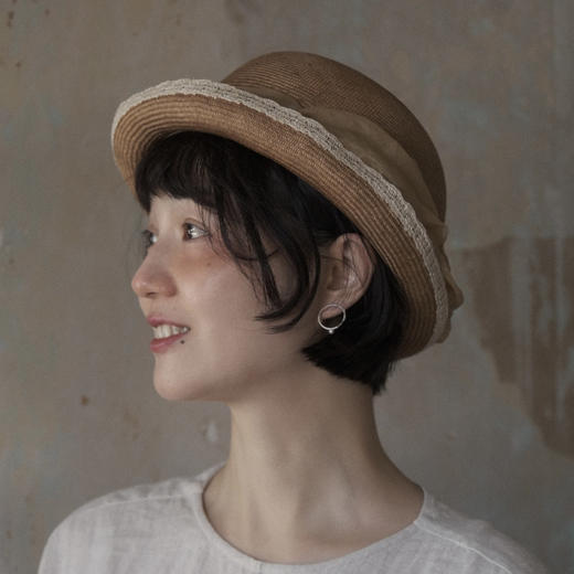 Kreuzzz   橘色/褐色Mire马尼拉麻圆顶网纱礼帽 商品图0