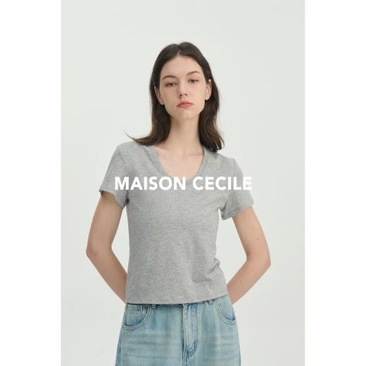 MAISON CECILE经典三色/亲肤桑蚕丝羊毛棉制合身U领T恤 商品图3
