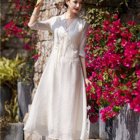 改良版禅意素雅天丝，茶艺中式旗袍连衣裙YFN2335