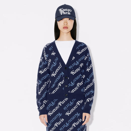 KENZO 高田贤三 女士字母徽标提花混纺羊毛长袖针织开衫 蓝色 FE52 CA460 3CB 77 商品图1