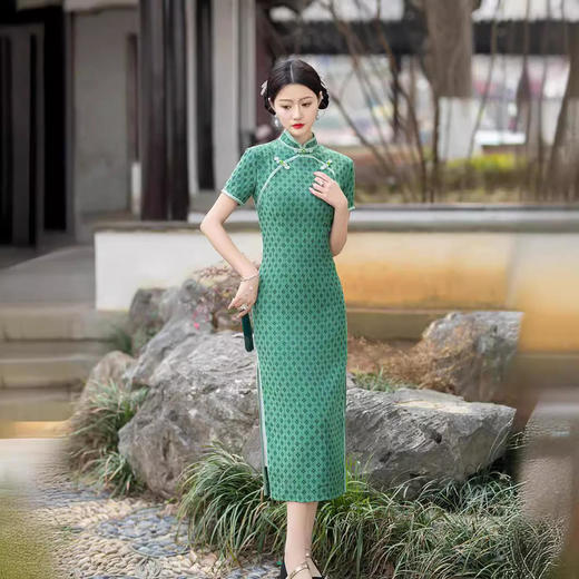 ALBB-新中式民国风精致墨绿色旗袍 商品图3