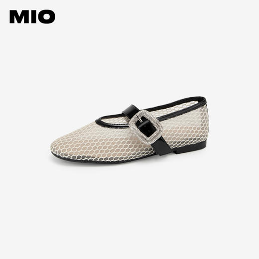 MIO米奥秋季单鞋平底鞋镂空渔网玛丽珍一字扣带芭蕾舞鞋女鞋M244440812 商品图0