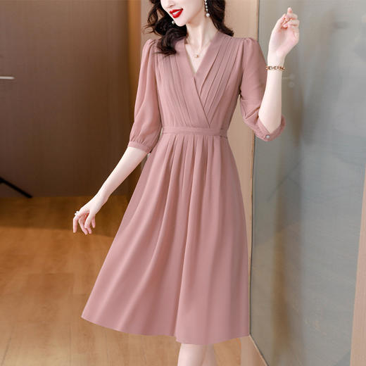 HT-9109粉色法式连衣裙新款名媛气质显瘦长裙时尚高级感减龄中长裙 商品图1