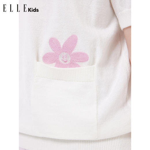 ELLEkids童装 手工感链条绣花腈棉口袋套头毛衣 商品图3