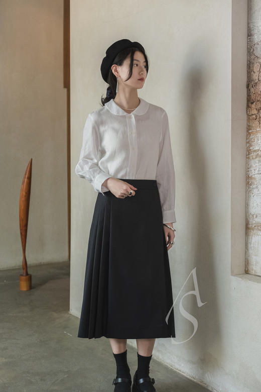 Margaret Howell  墨蓝色羊毛百褶苏格兰半裙 商品图1