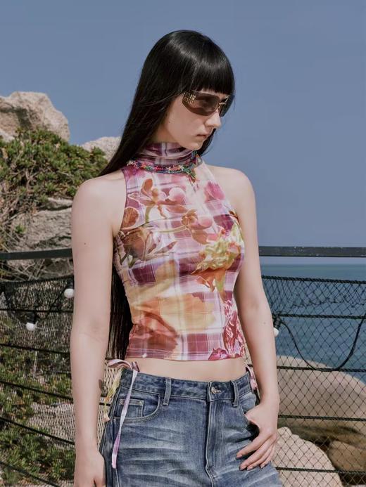 出逃赤岗西/24SSB78/复古印花网纱吊带背心 商品图0